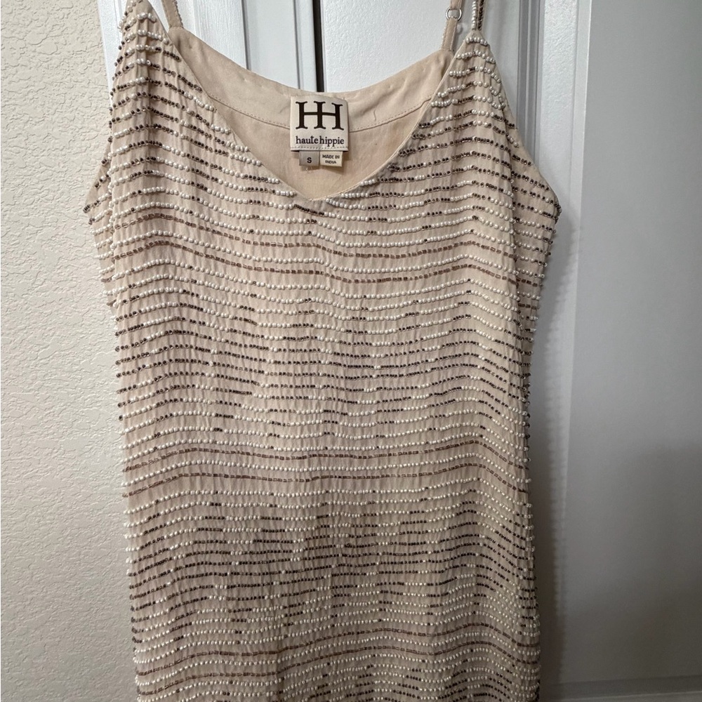 Barely Used - Excellent Condition Haute Hippie Cream Beaded Strappy Camisole